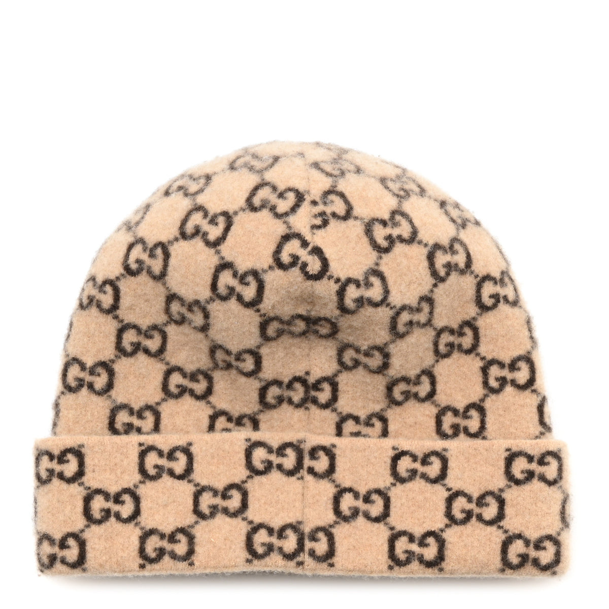 Gucci Wool GG Monogram Fog Tricot Beanie Hat M Beige Dark Brown 3 of 5