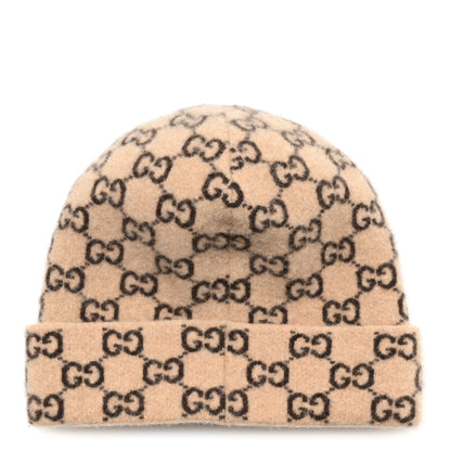 Gucci Wool GG Monogram Fog Tricot Beanie Hat M Beige Dark Brown 3 of 5
