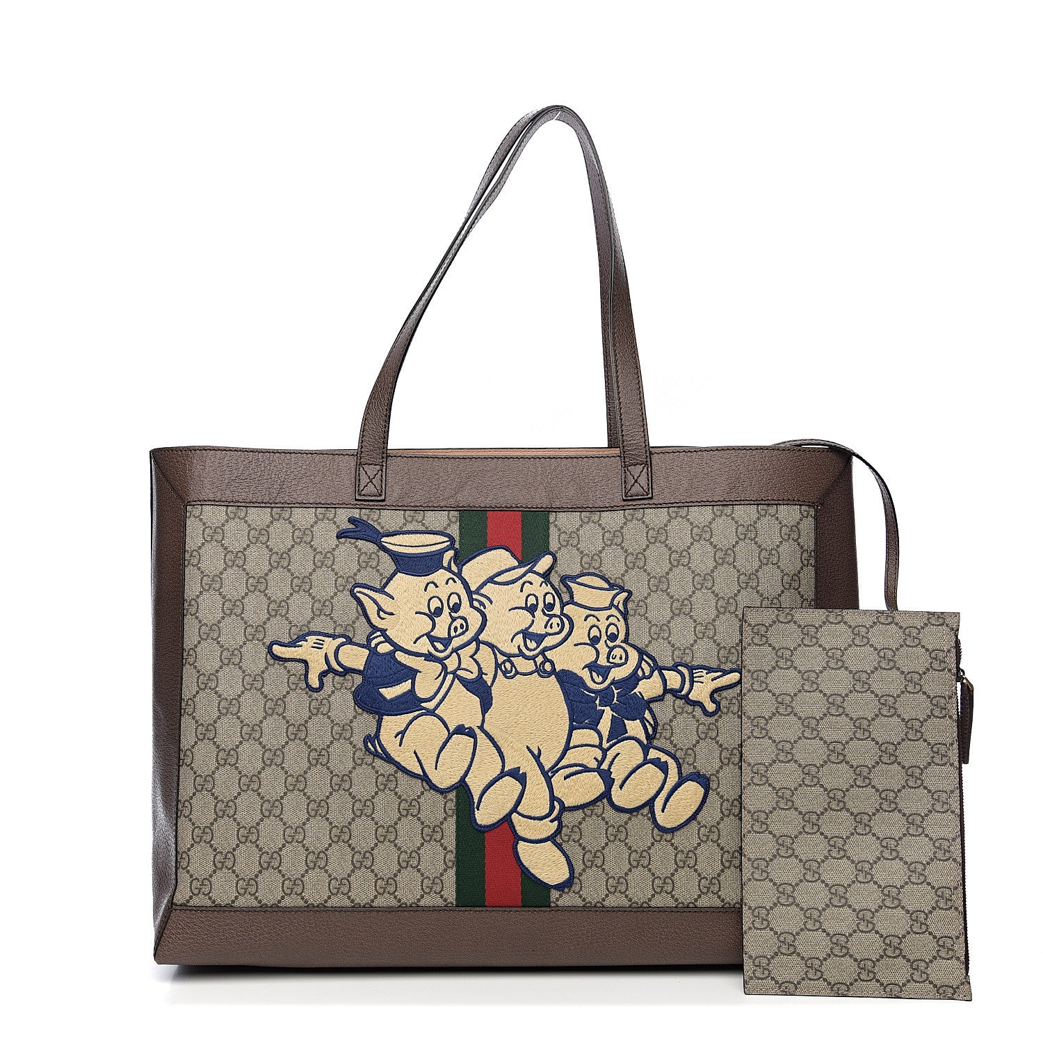 Gucci X DISNEY GG Supreme Monogram Web Three Little Pigs Large Ophidia Tote Beige New Acero 1 of 9