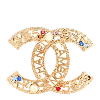 Chanel Crystal Pearl Chanel Charms CC Logo Brooch Gold Multicolor 1 of 3