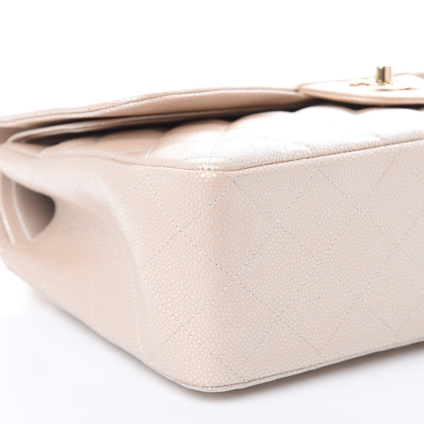Pearly Caviar Quilted Jumbo Double Flap Light Beige