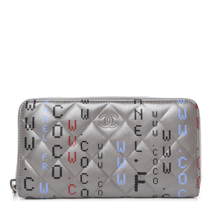 Chanel Metallic Lambskin Quilted Large Gusset Zip Around Wallet Silver Multicolor 1 of 12