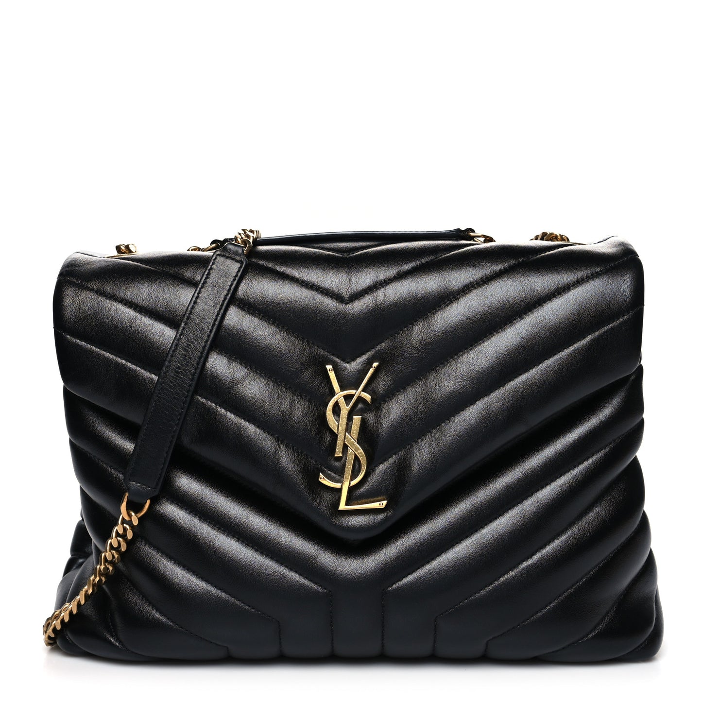 Calfskin Y Quilted Monogram Medium Loulou Chain Satchel Black