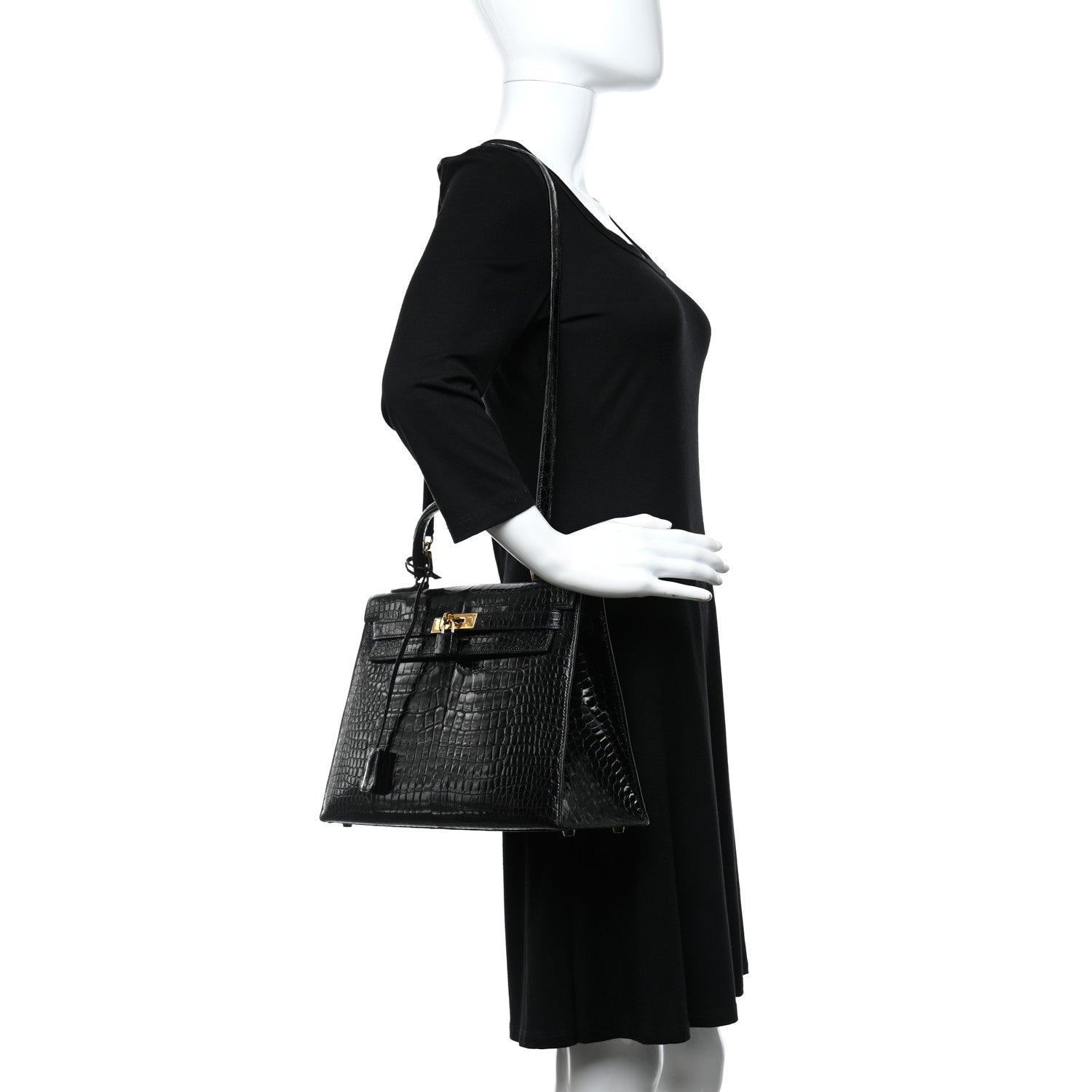 Hermes Shiny Porosus Crocodile Kelly Sellier 32 Black 2 of 11