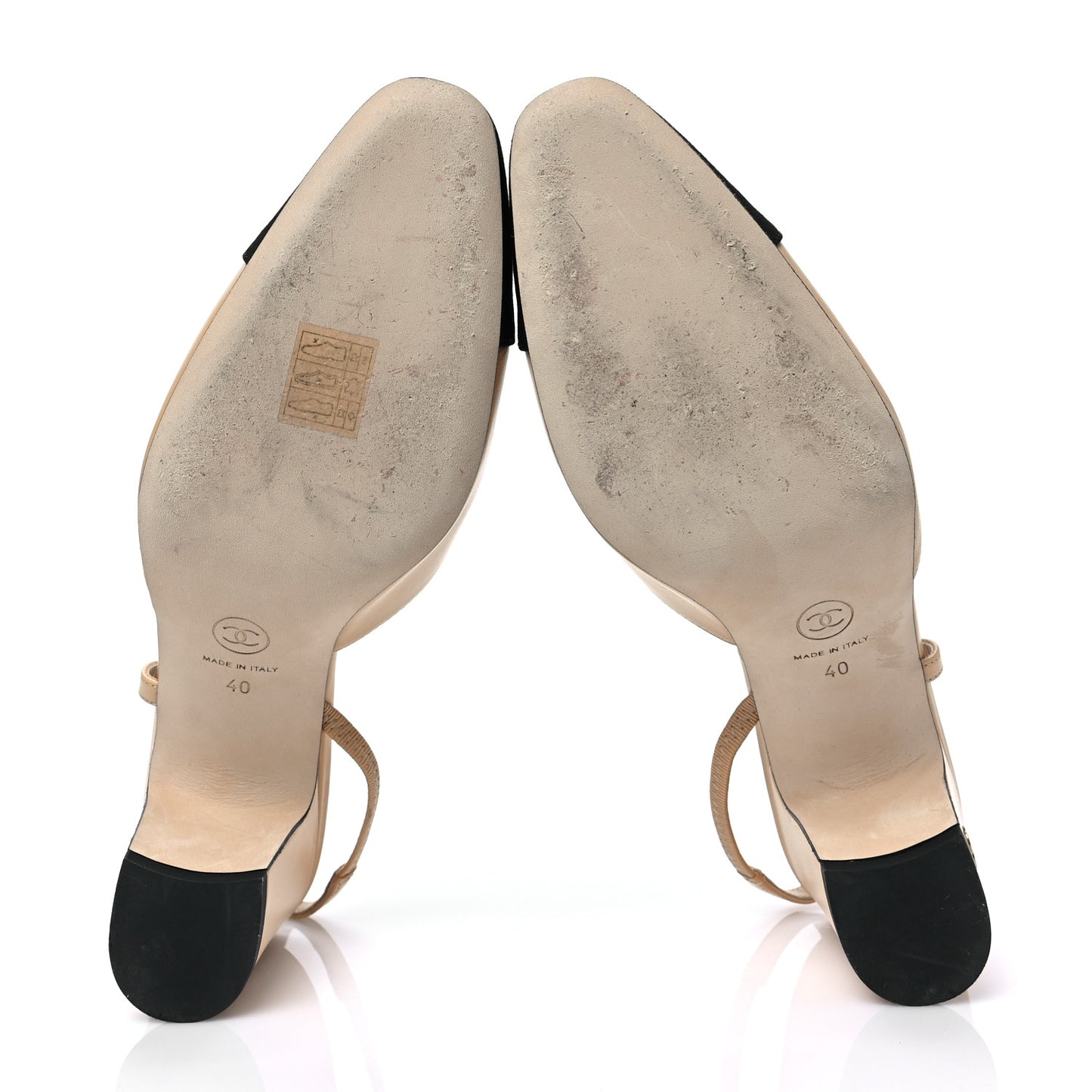 Goatskin Grosgrain Cap Toe CC Slingback Pumps 40 Beige Black