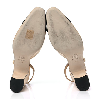Chanel Goatskin Grosgrain Cap Toe CC Slingback Pumps 40 Beige Black 5 of 9