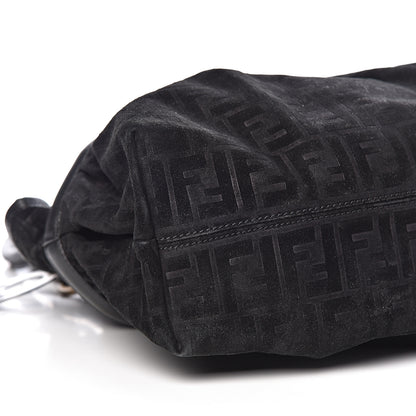 Fendi Suede Vitello Zucca Embossed Large Chef Shopper Tote Black 8 of 13
