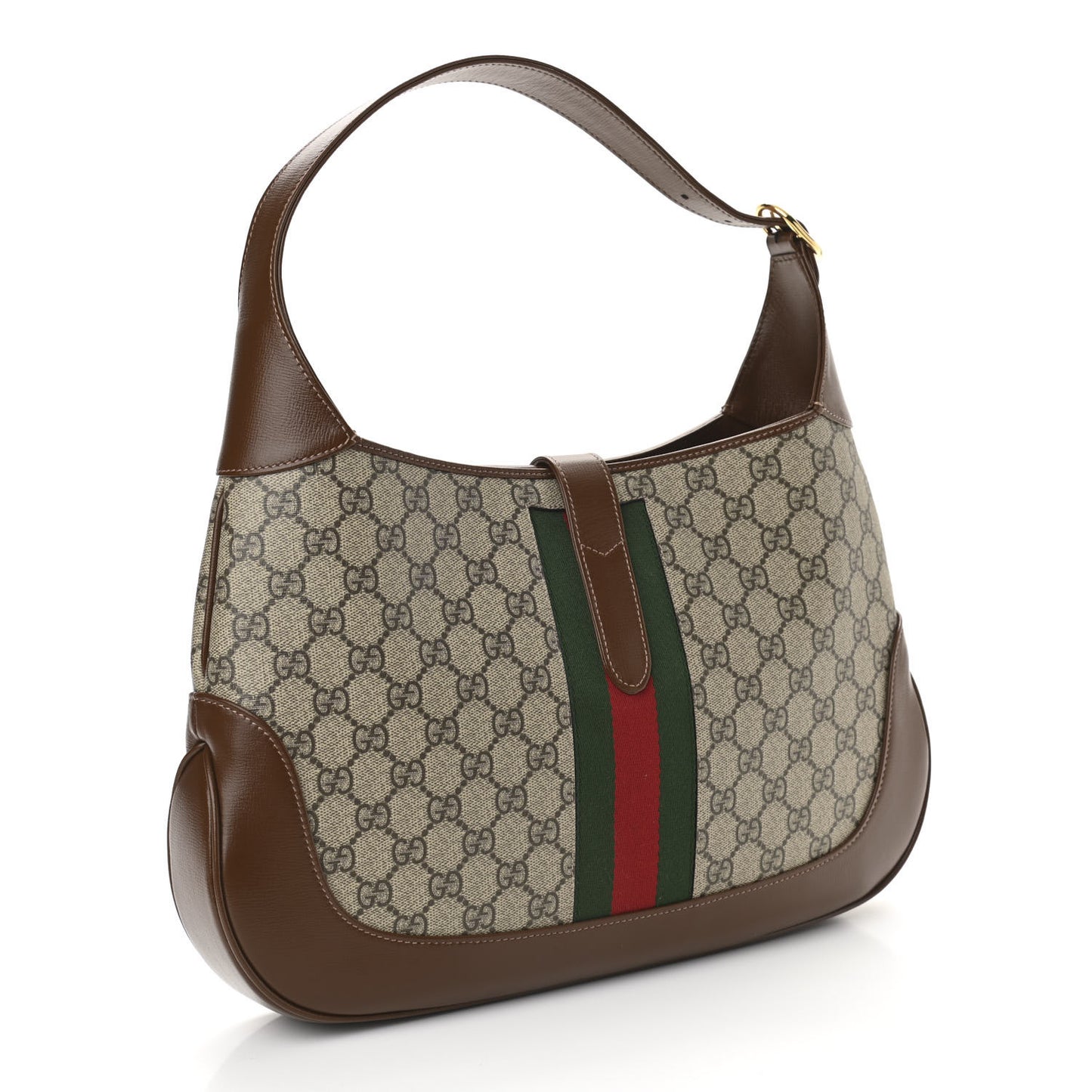 GG Supreme Monogram Azalea Calfskin Web Medium Jackie 1961 Hobo Beige Ebony Brown Sugar