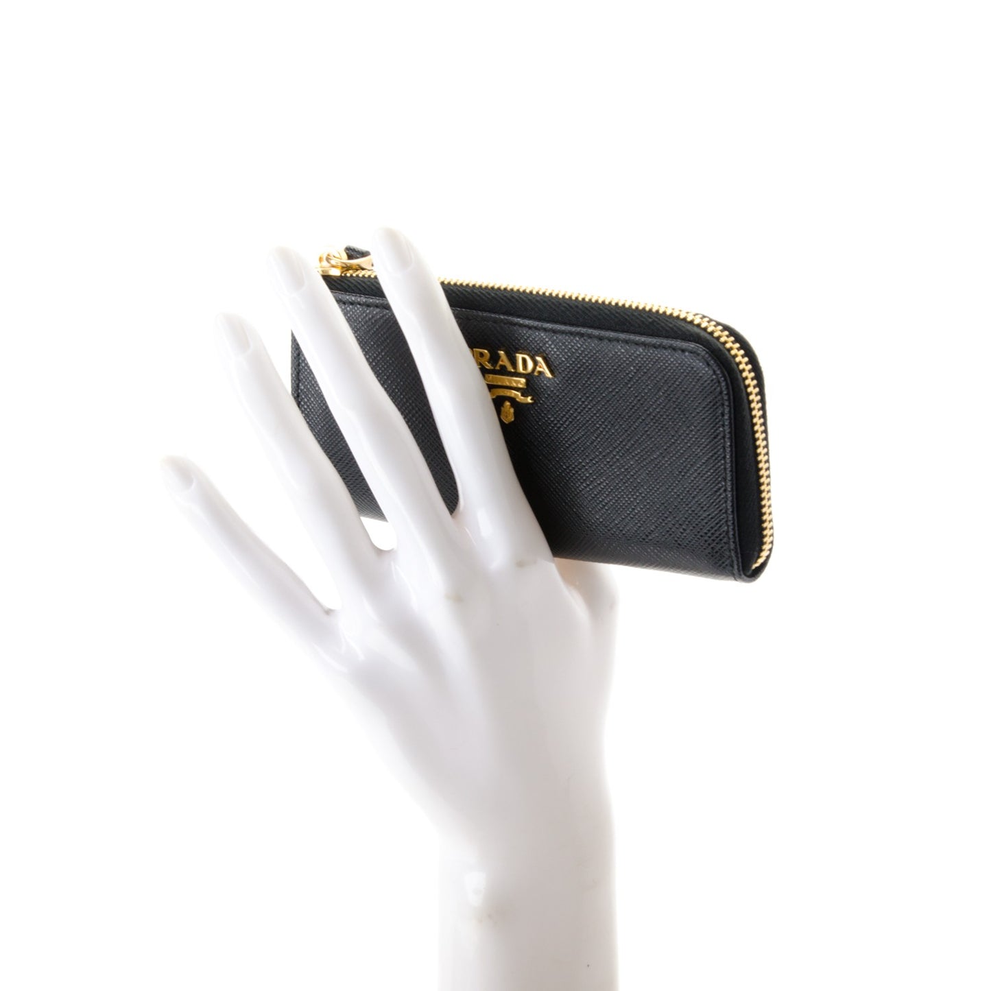 Saffiano Zip Key Pouch Nero Black