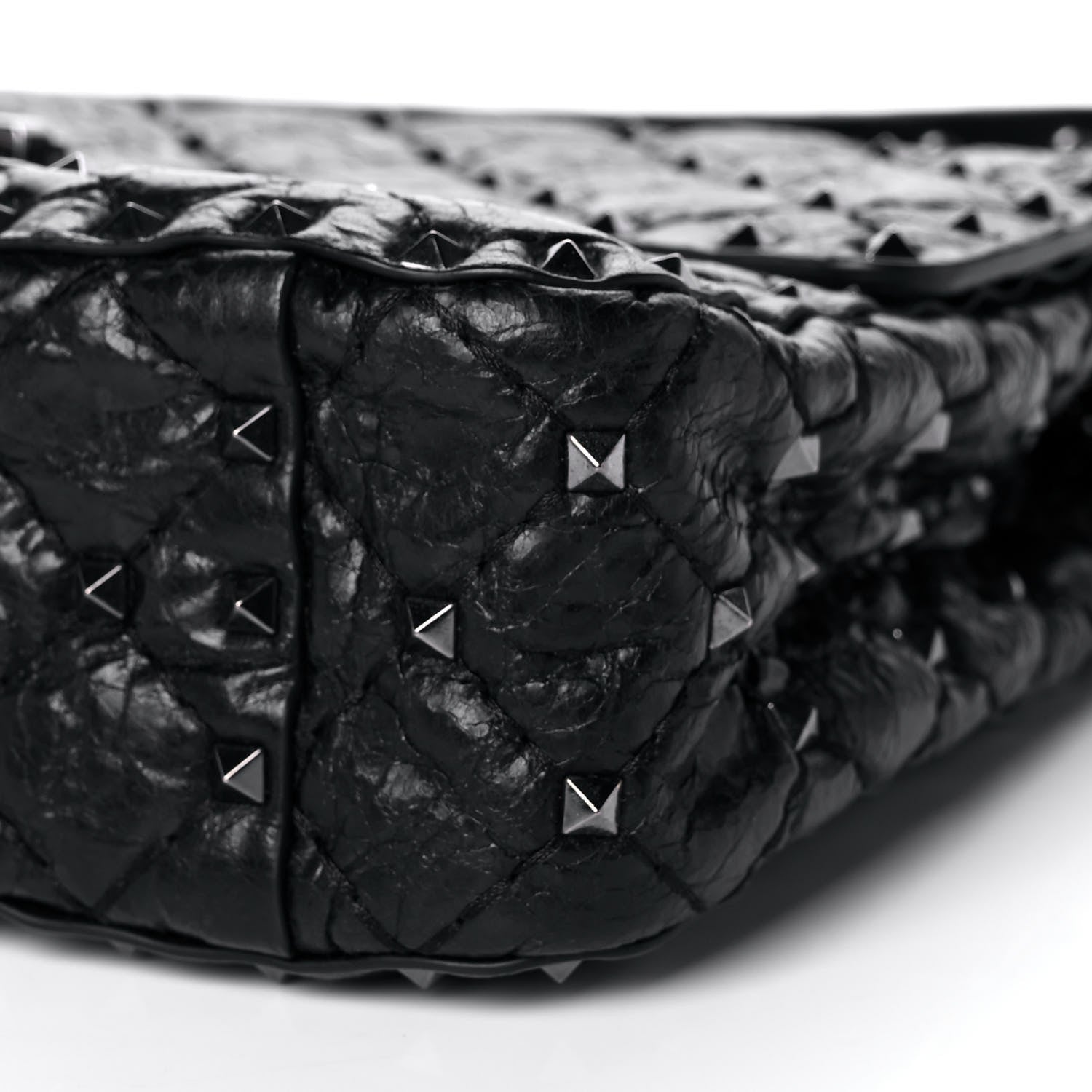 Valentino Garavani Craquele Nappa Medium Rockstud Spike Shoulder Bag Black 9 of 10