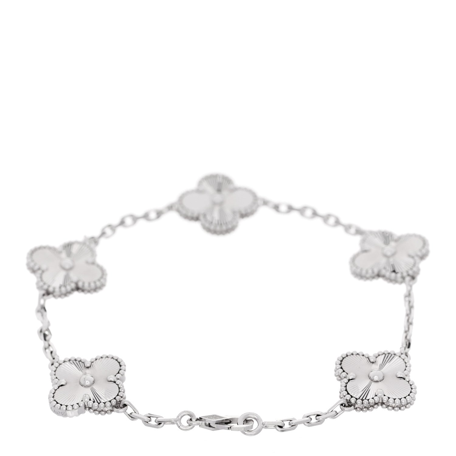 Van Cleef & Arpels 18K White Gold 5 Motifs Guilloche Vintage Alhambra Bracelet 2 of 5