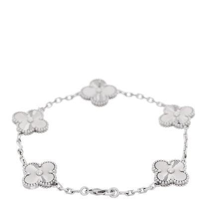 Van Cleef & Arpels 18K White Gold 5 Motifs Guilloche Vintage Alhambra Bracelet 2 of 5