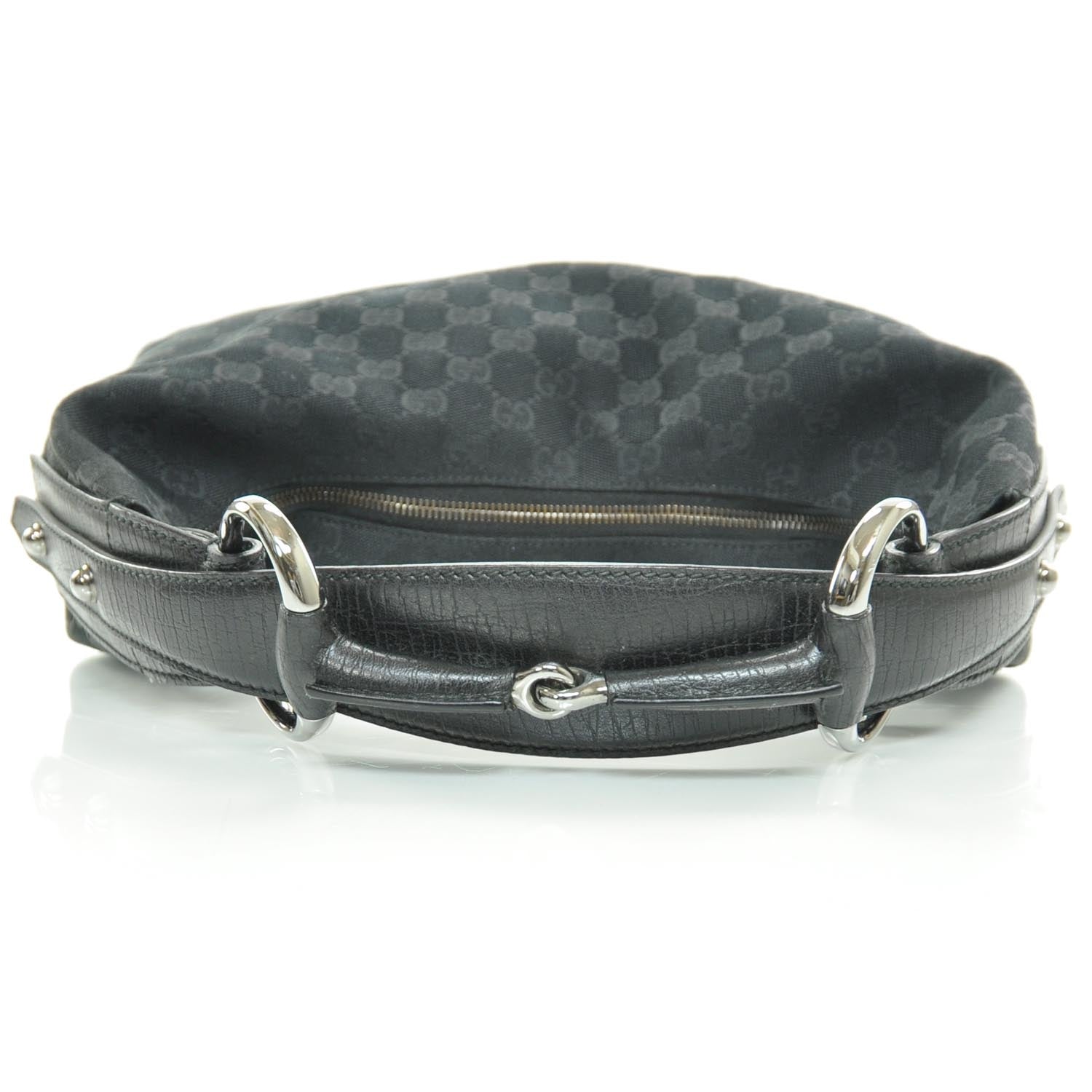 Gucci Monogram Medium Horsebit Chain Hobo Black 5 of 9