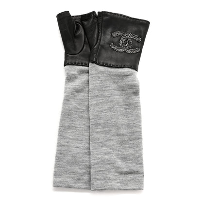 Chanel Lambskin Cashmere Silk CC Fingerless Gloves 7 Black Grey 3 of 8