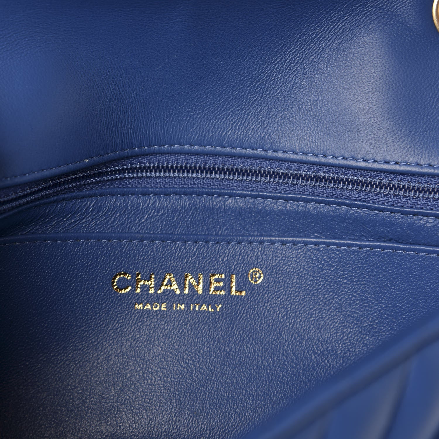 Chanel Lambskin Chevron Quilted Mini Rectangular Flap Blue 7 of 11