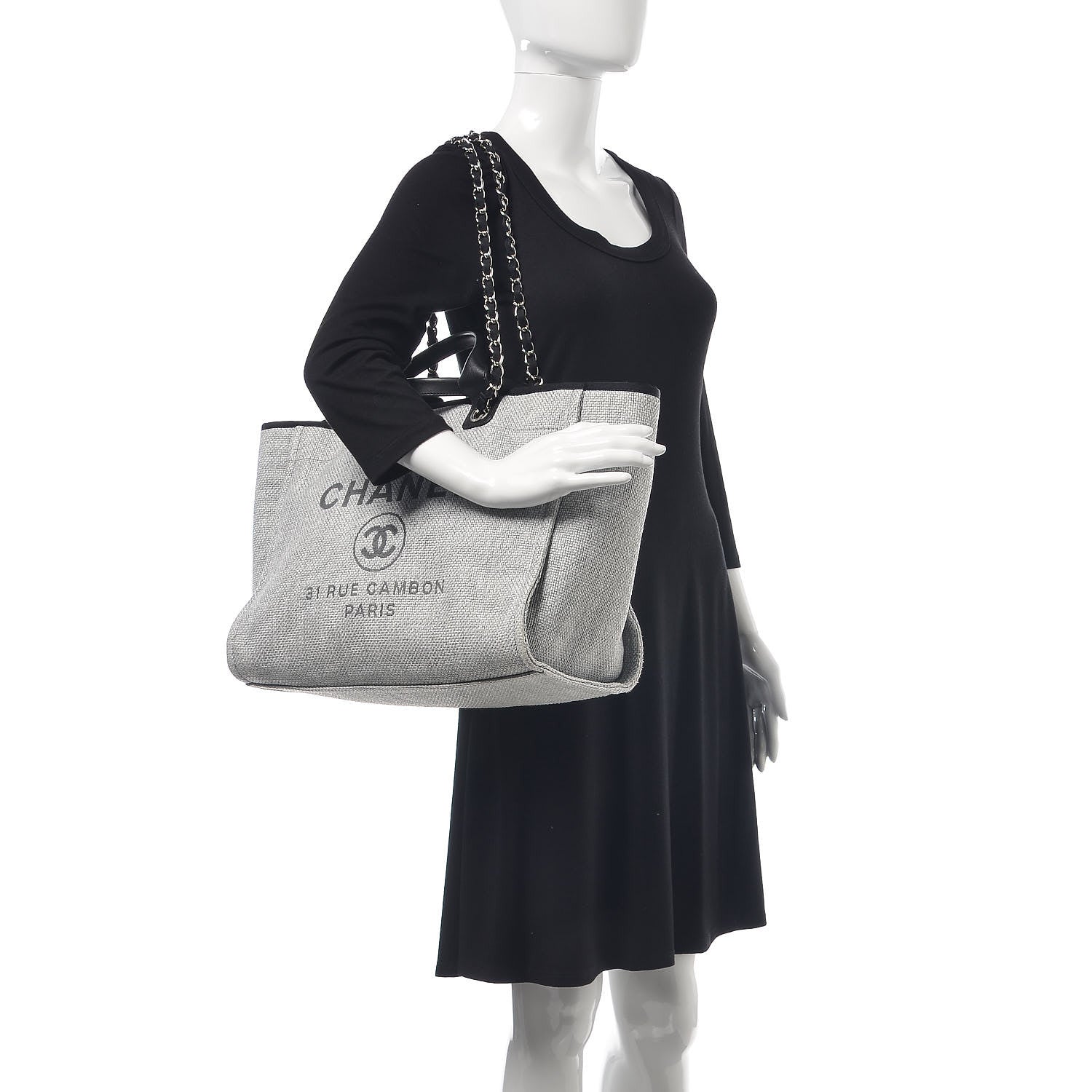 Chanel Woven Straw Raffia Large Deauville Tote Grey 2 of 7