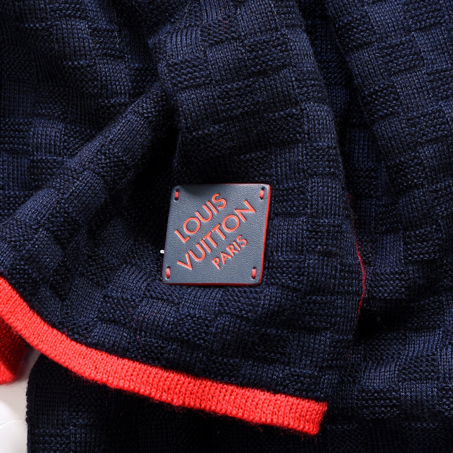 Cashmere Silk Wool Damier Scarf Navy