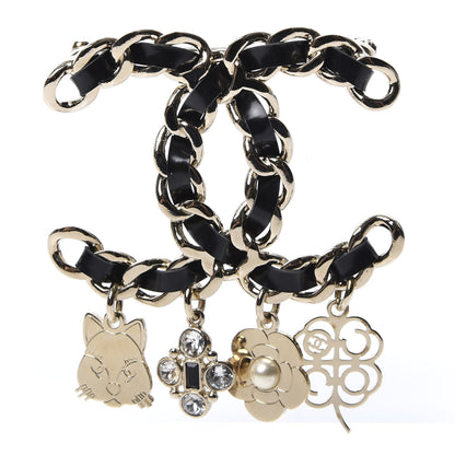 Chanel Lambskin Crystal Chain CC Charms Brooch Black Gold 1 of 3