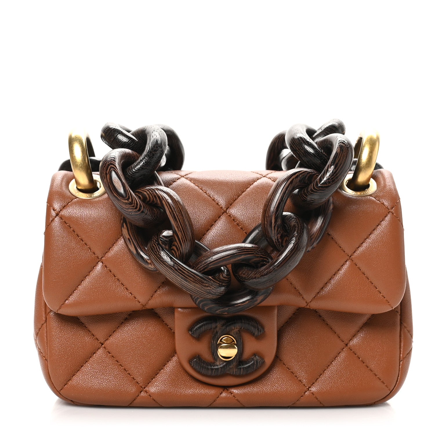 Chanel Lambskin Wenge Quilted Mini Fashion Wood Square Flap Light Brown 1 of 10