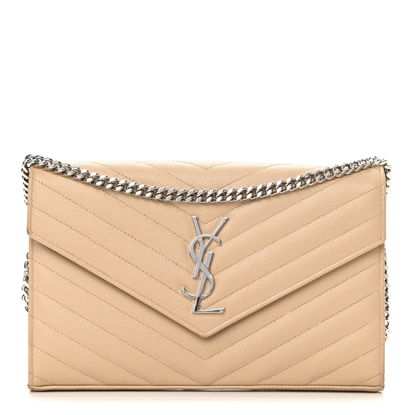 Grain De Poudre Matelasse Chevron Monogram Chain Wallet Nude Powder
