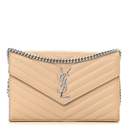 Saint Laurent Grain De Poudre Matelasse Chevron Monogram Chain Wallet Nude Powder 1 of 16