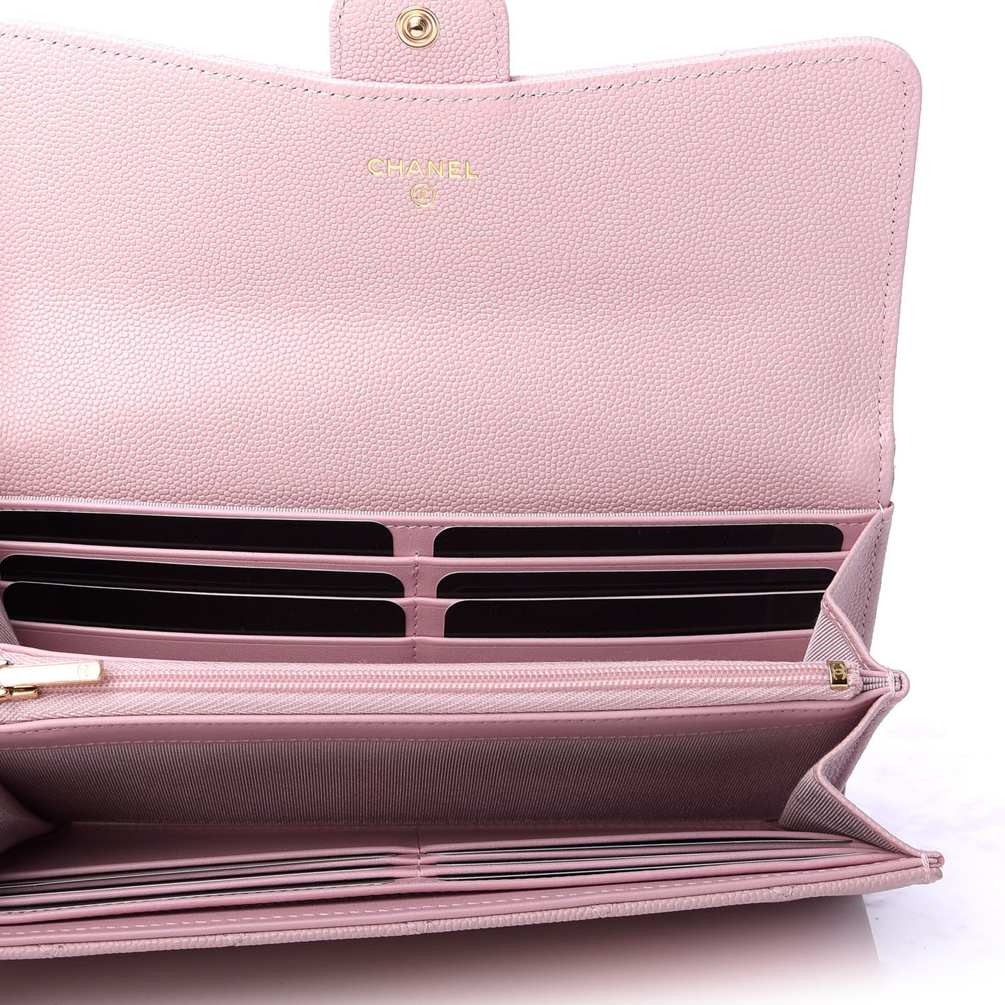 Caviar Quilted Large Gusset Flap Wallet Light Pink
