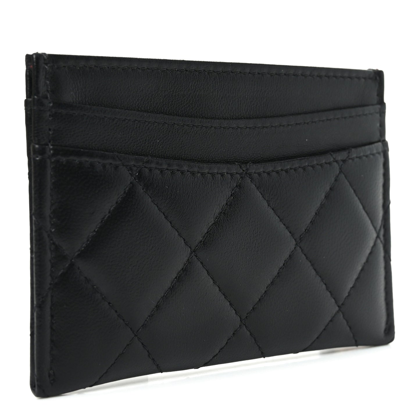 Lambskin Quilted Card Holder Black