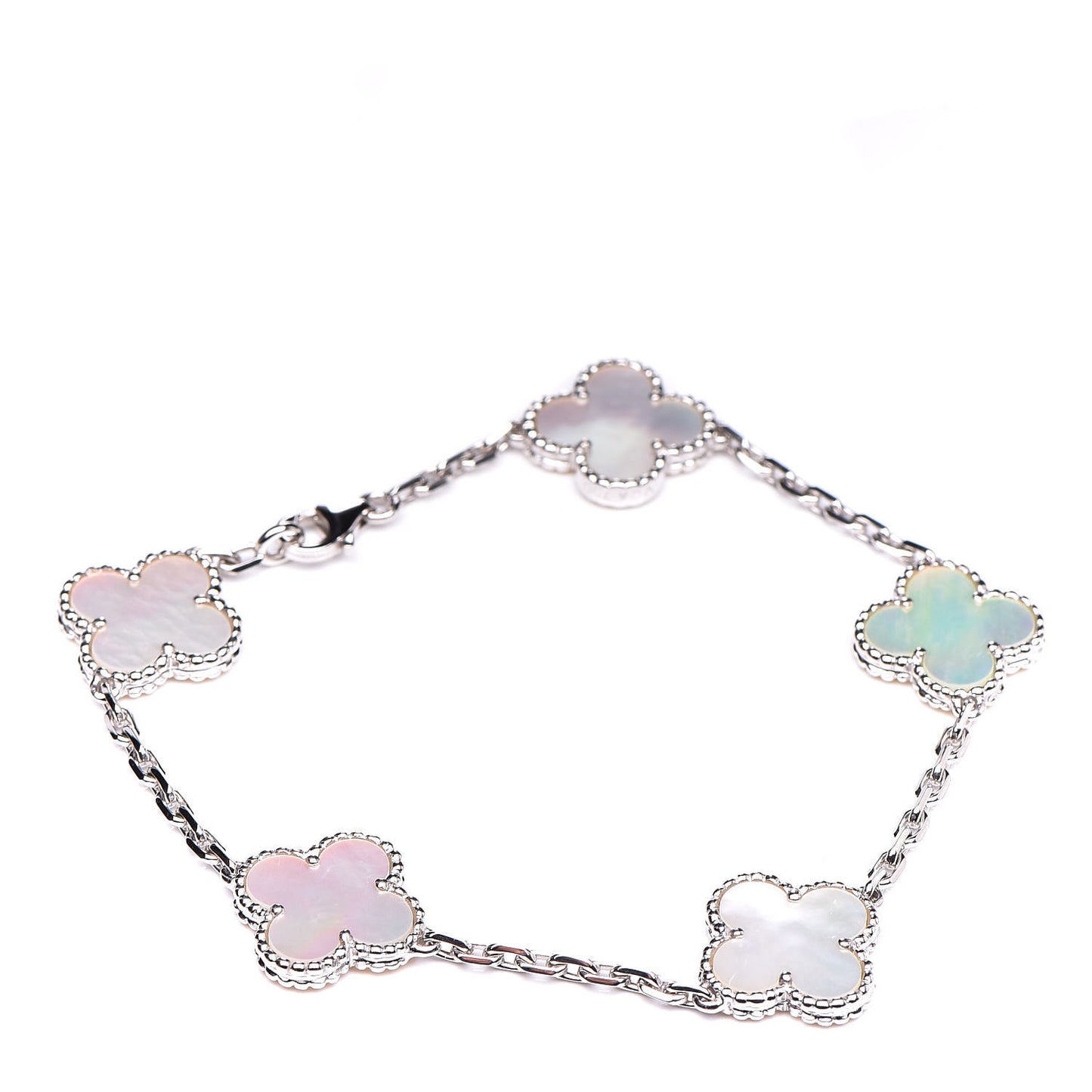 18K White Gold Mother of Pearl 5 Motifs Vintage Alhambra Bracelet