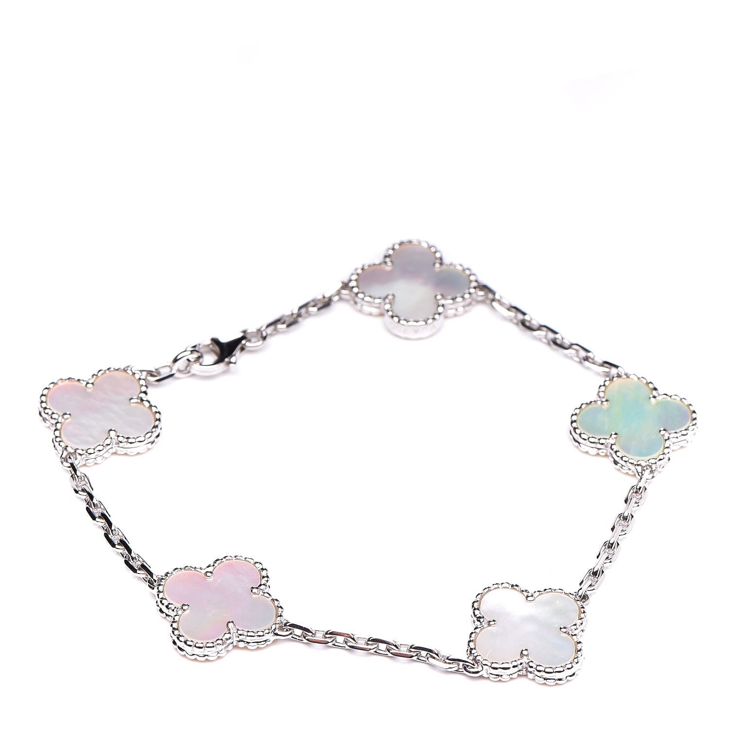 Van Cleef & Arpels 18K White Gold Mother of Pearl 5 Motifs Vintage Alhambra Bracelet 1 of 5
