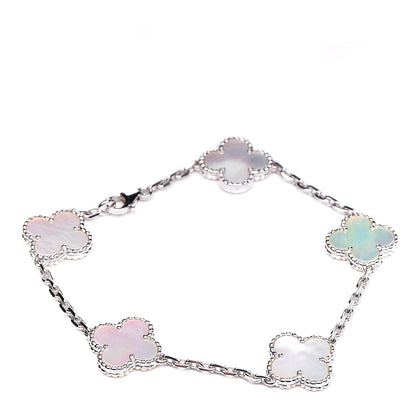 Van Cleef & Arpels 18K White Gold Mother of Pearl 5 Motifs Vintage Alhambra Bracelet 1 of 5