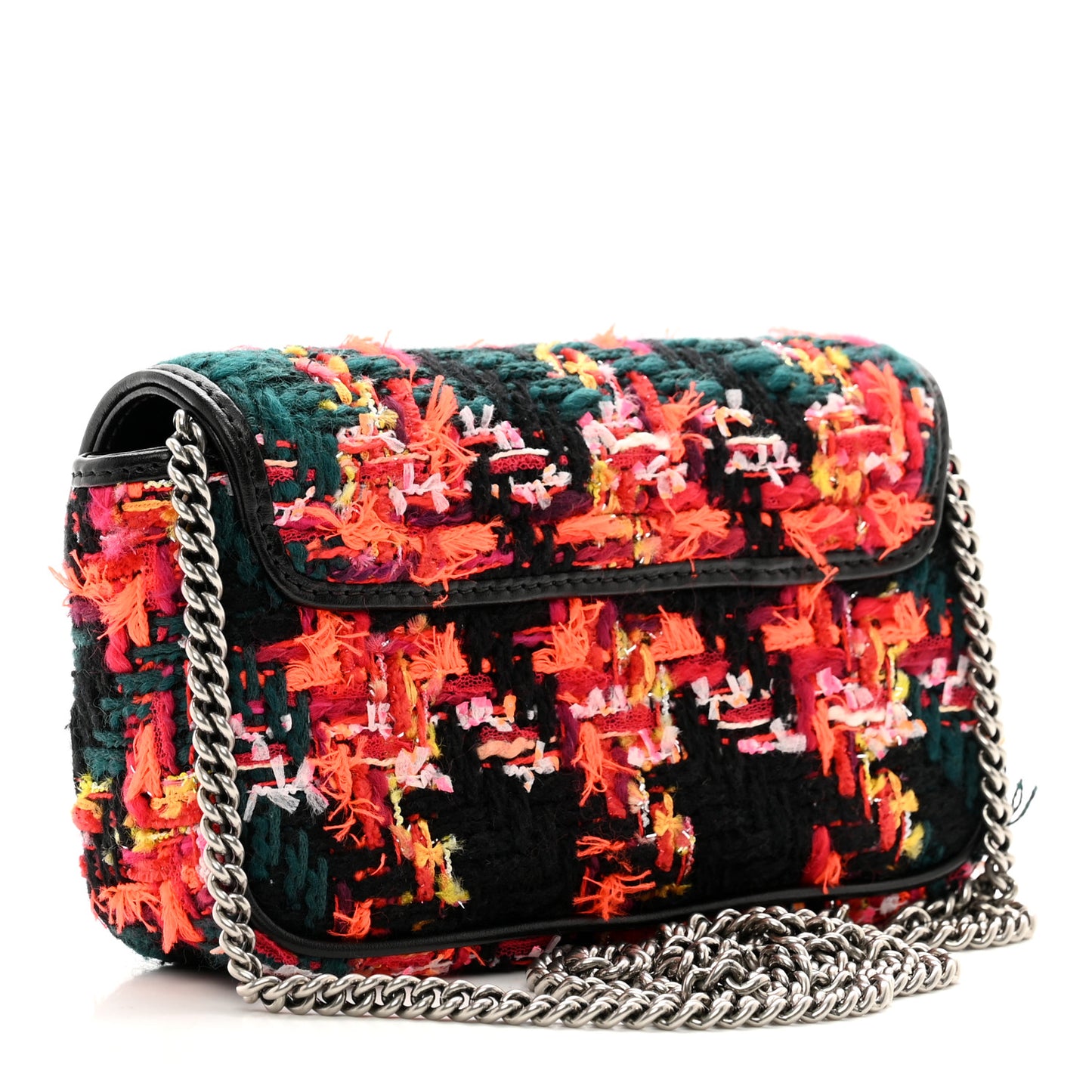 Tweed Calfskin Check Poule Super Mini GG Marmont Shoulder Bag Pink Petroleum Multicolor Black