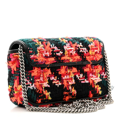 Gucci Tweed Calfskin Check Poule Super Mini GG Marmont Shoulder Bag Pink Petroleum Multicolor Black 3 of 11