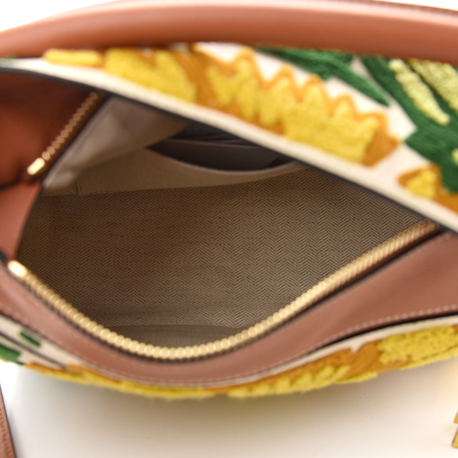 Loewe Calfskin Embroidered Floral Small Puzzle Bag Tan Yellow 5 of 8