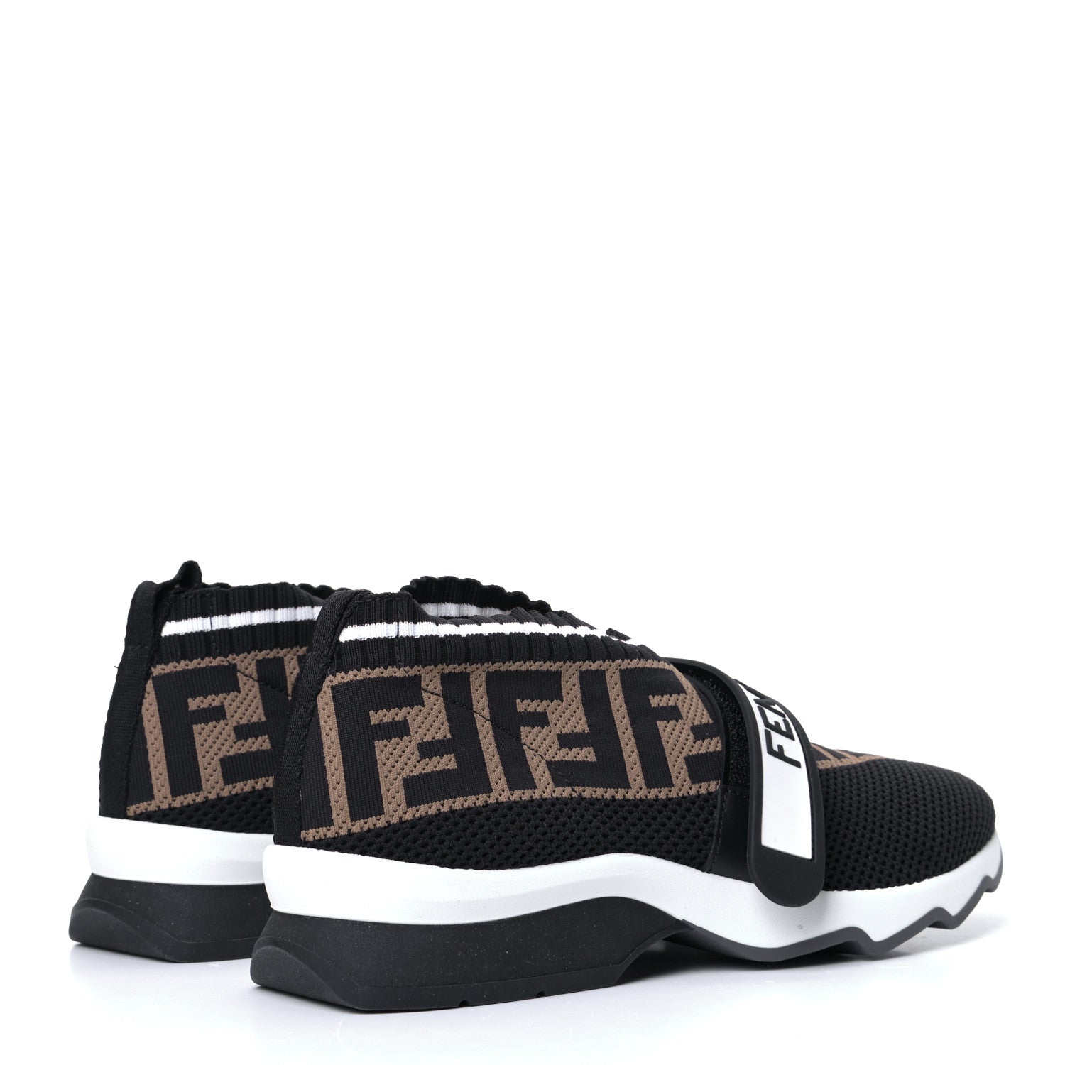 Fendi Stretch Yarn FF Stiff Band Rockoko Sneakers 36.5 Black White Tobacco 3 of 4