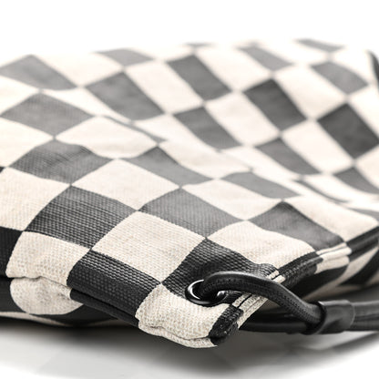 Saint Laurent Linen Lambskin Checkered Teddy Drawstring Bag Black White 10 of 10