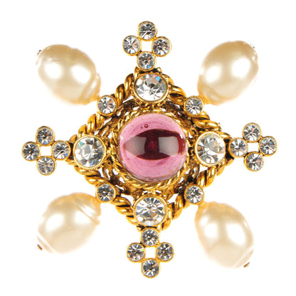 Chanel Gripoix Pearl Crystal Brooch Gold 1 of 6