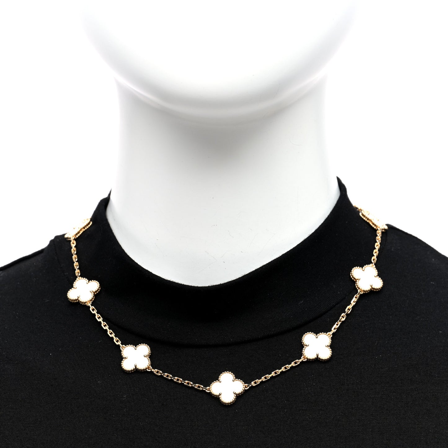18K Yellow Gold Mother of Pearl 10 Motifs Vintage Alhambra Necklace