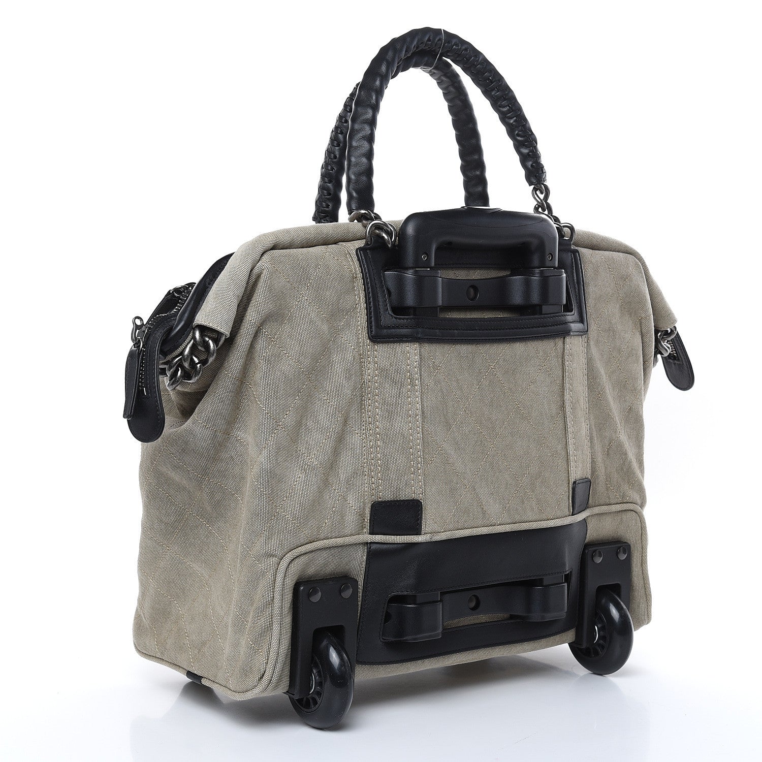 Chanel Washed Toile Calfskin Quilted Trolley Beige Black 3 of 10