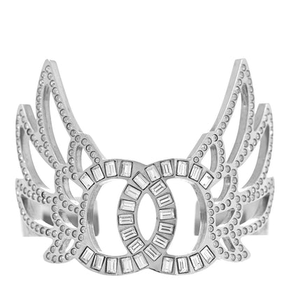 Chanel Metal Crystal CC Wings Cuff Silver 1 of 7