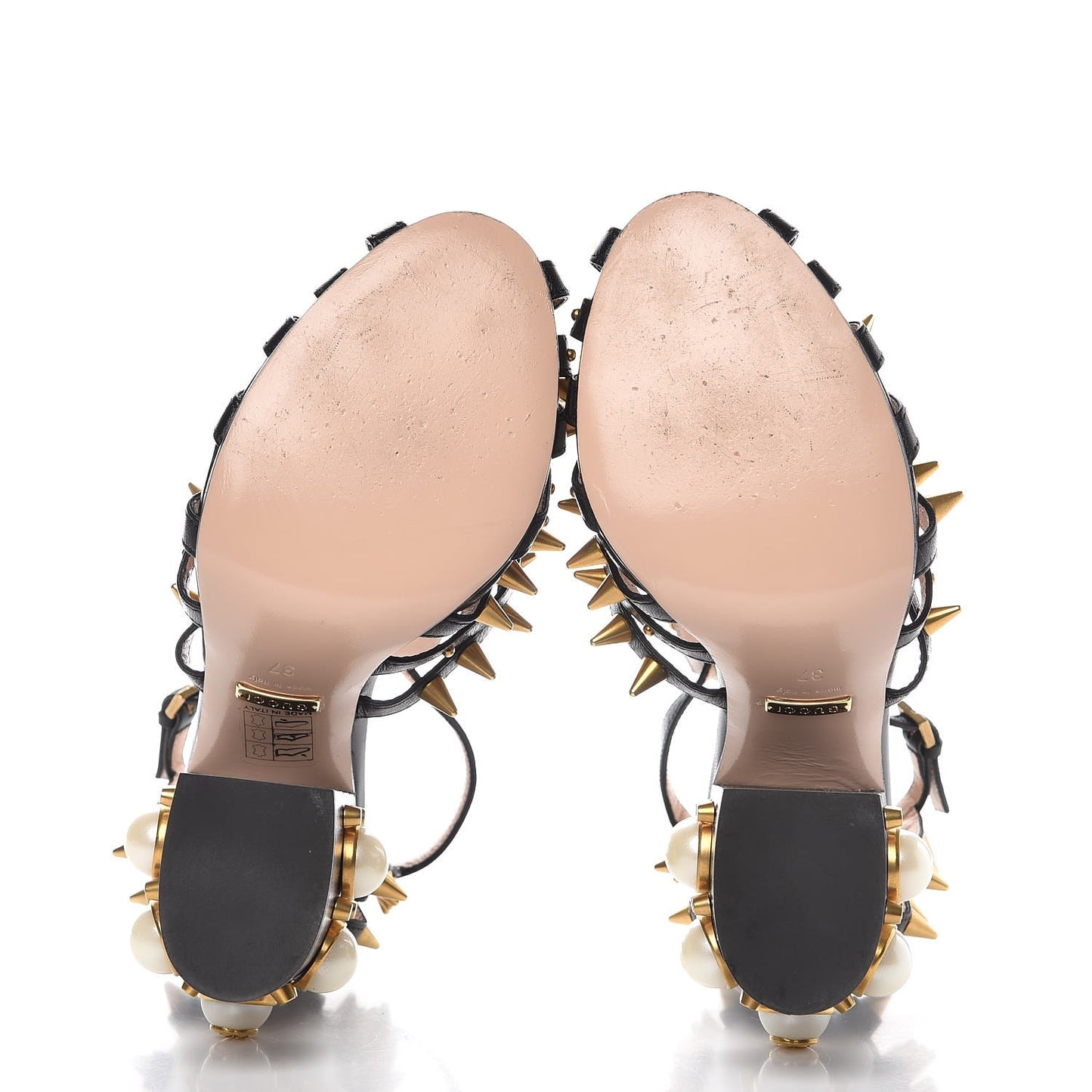 Kid Leather Studded Kendall Sandals 37 Black Gold