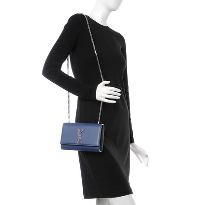 Saint Laurent Grain De Poudre Small Classic Monogram Kate Satchel Denim 2 of 7