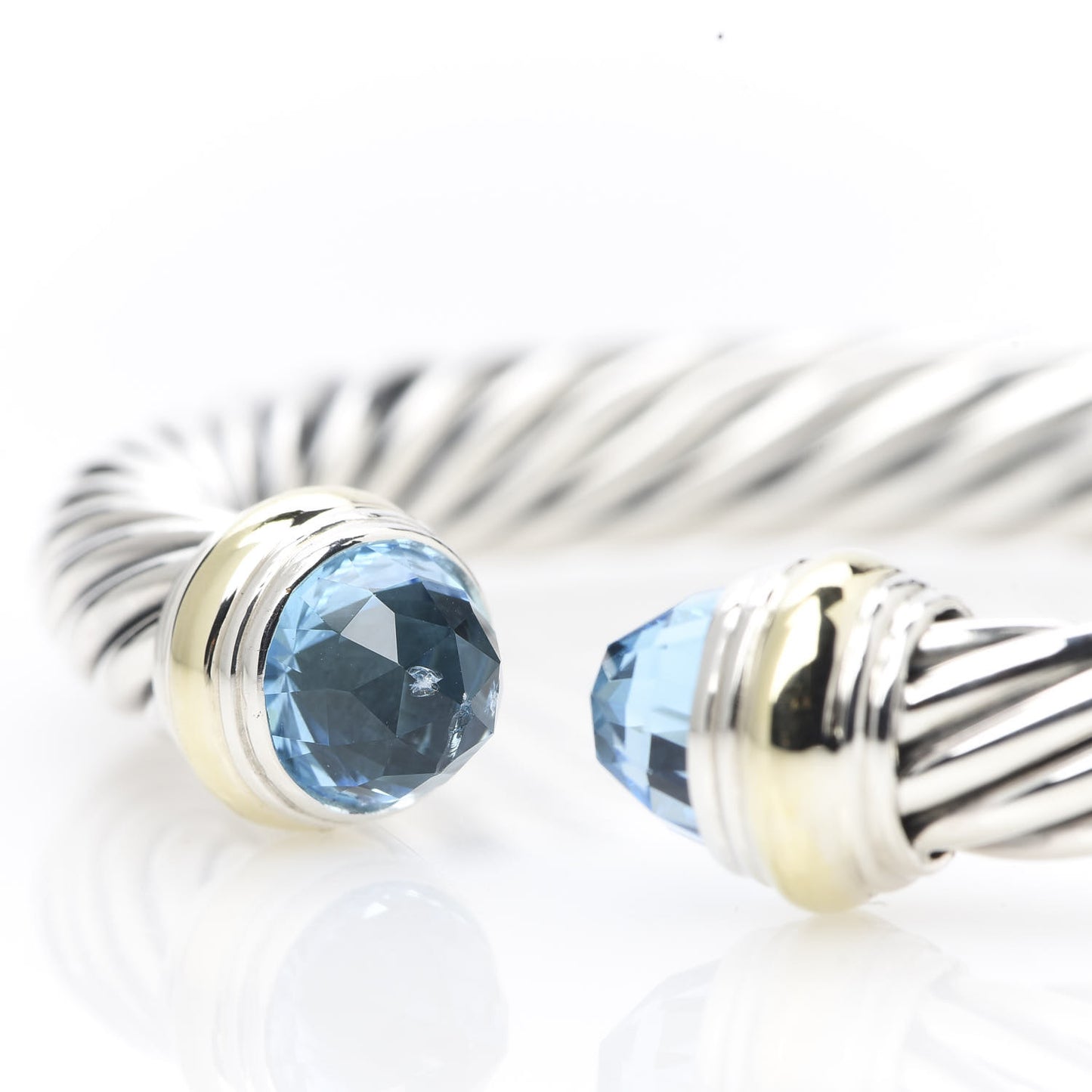 Sterling Silver 14K Yellow Gold Blue Topaz 7mm Cable Classics Bracelet