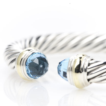 David Yurman Sterling Silver 14K Yellow Gold Blue Topaz 7mm Cable Classics Bracelet 6 of 6