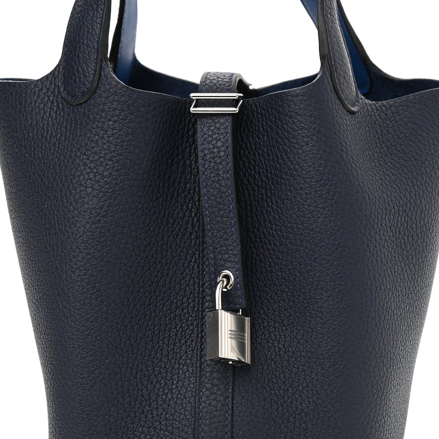 Taurillon Clemence Eclat Picotin Lock 18 PM Bleu Nuit Bleu Zellige