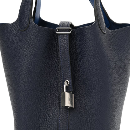 Hermes Taurillon Clemence Eclat Picotin Lock 18 PM Bleu Nuit Bleu Zellige 8 of 11