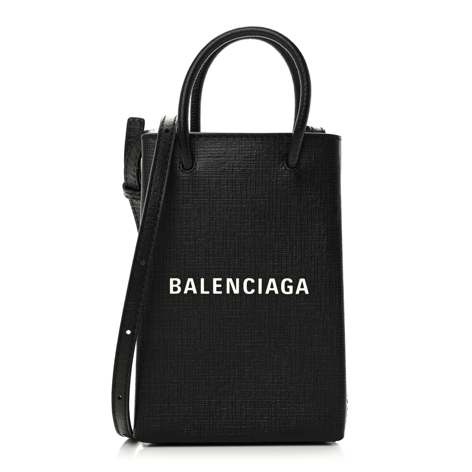 Balenciaga Squared Calfskin Logo Shopping Phone Holder Bag Black 1 of 10