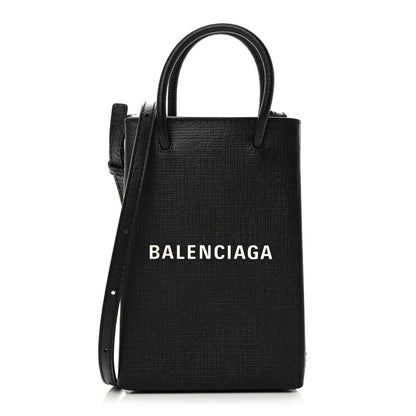 Balenciaga Squared Calfskin Logo Shopping Phone Holder Bag Black 1 of 10