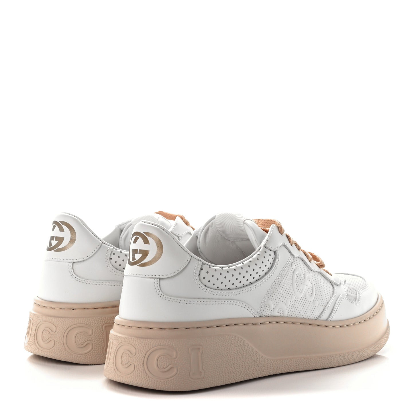 Calfskin GG Tennis Embossed Womens Platform 55mm Sneakers 38.5 White