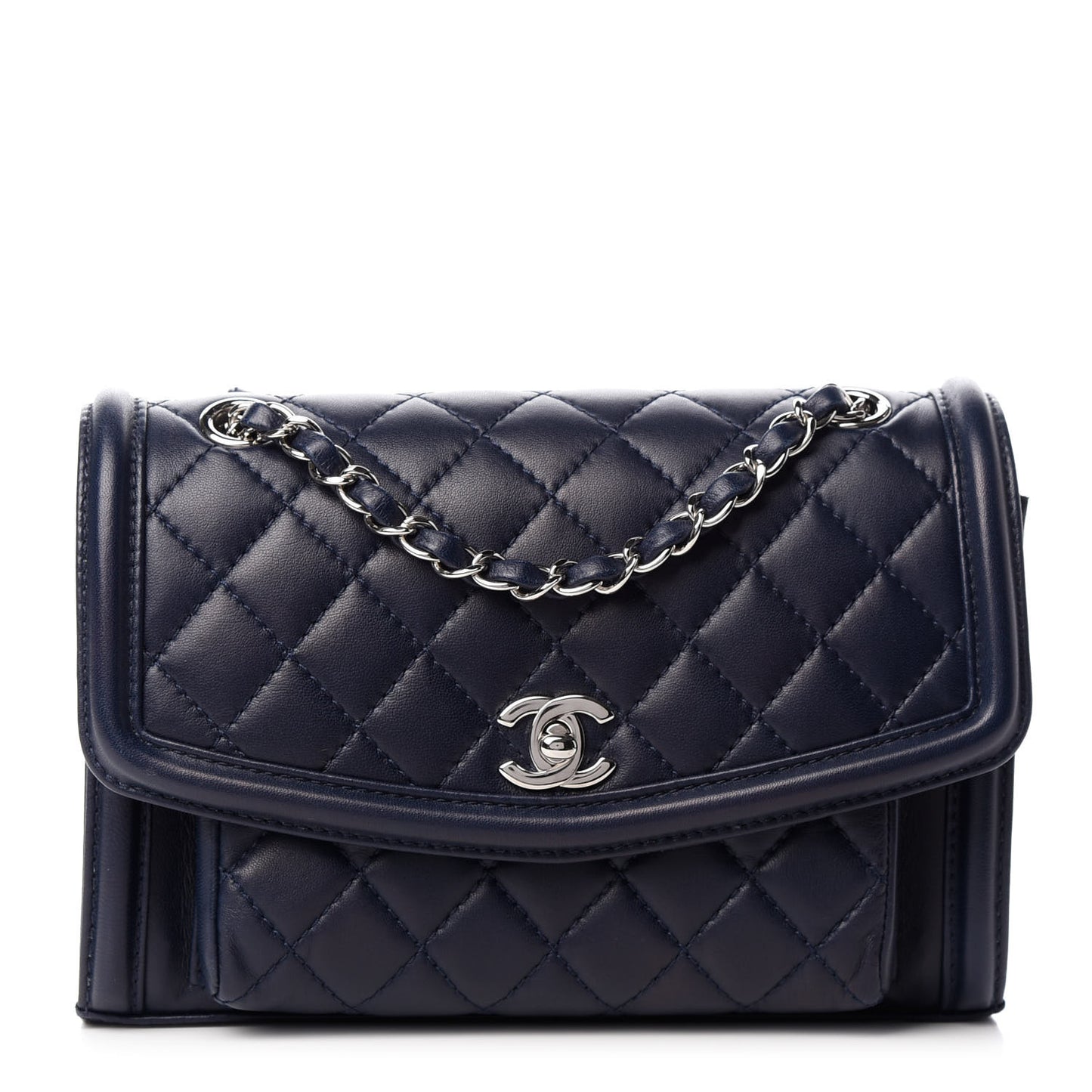 Lambskin Quilted Small Geometric Flap Navy