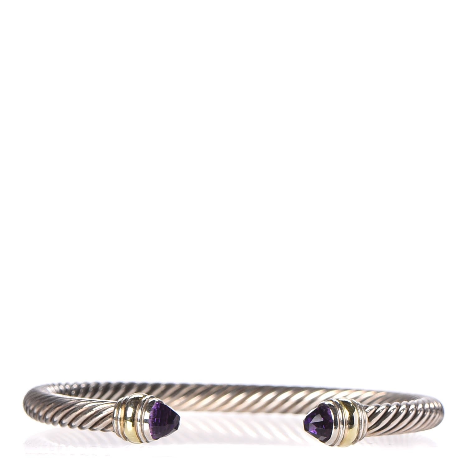 David Yurman Sterling Silver 14K Yellow Gold Amethyst 5mm Cable Classics Bracelet 1 of 5
